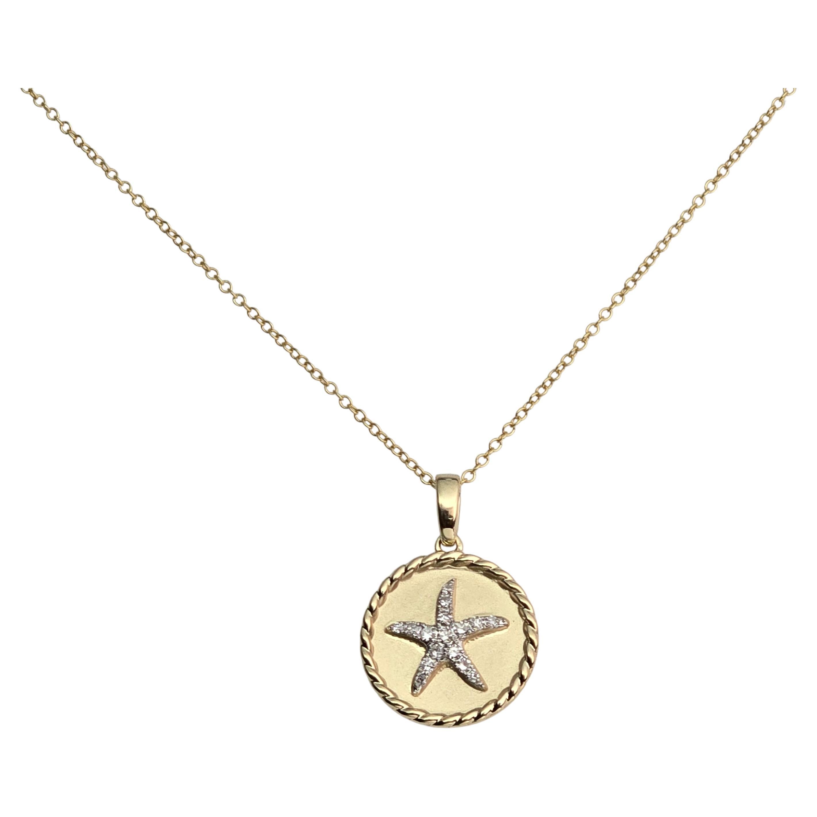 Collar colgante de estrella de mar de diamantes 14KT oro amarillo collar bien elaborado