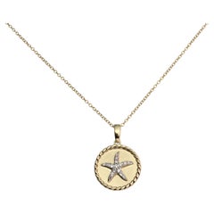 Collar colgante de estrella de mar de diamantes 14KT oro amarillo collar bien elaborado
