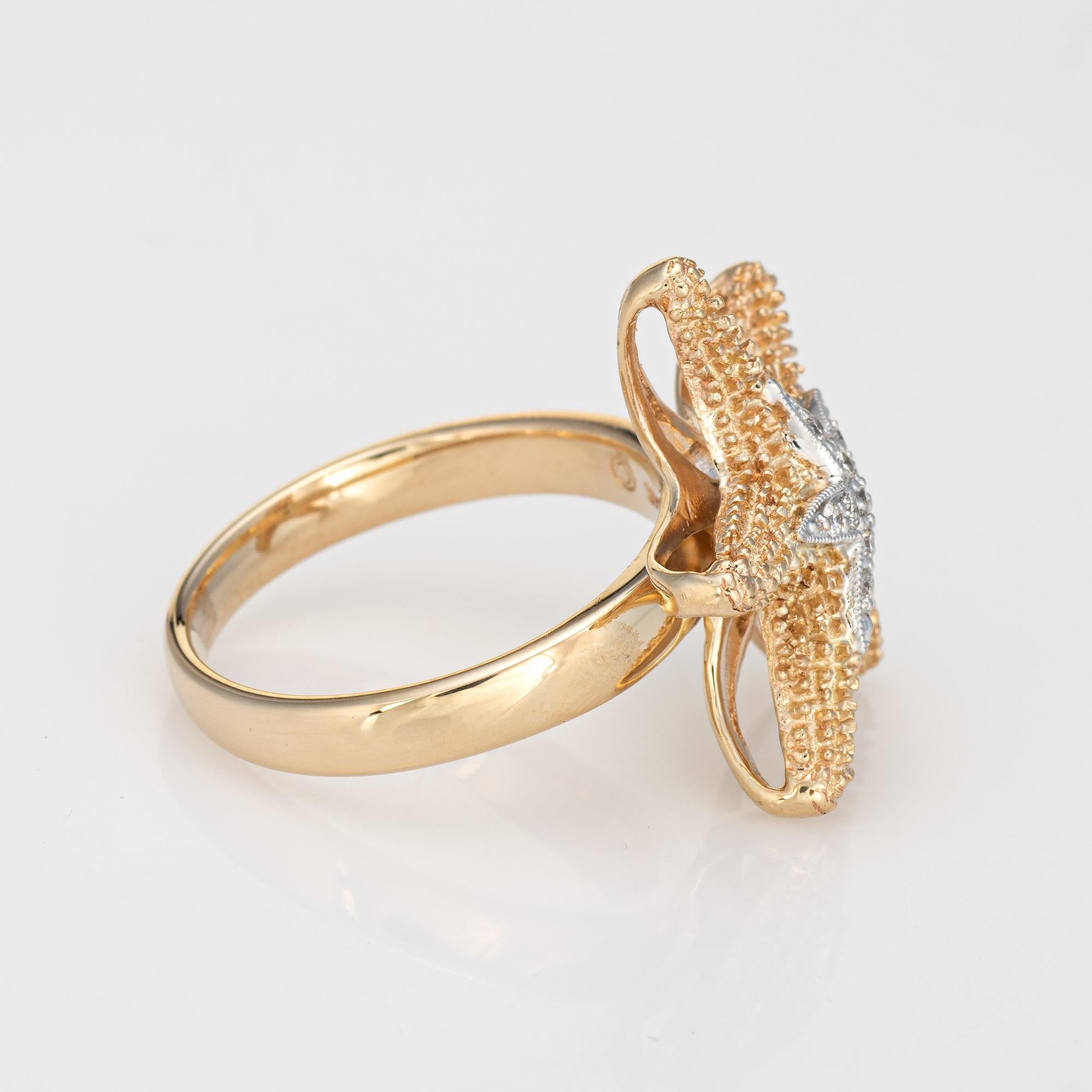 Modern Diamond Starfish Ring Vintage 14k Yellow Gold Sz 7.5 Ocean Marine Jewelry