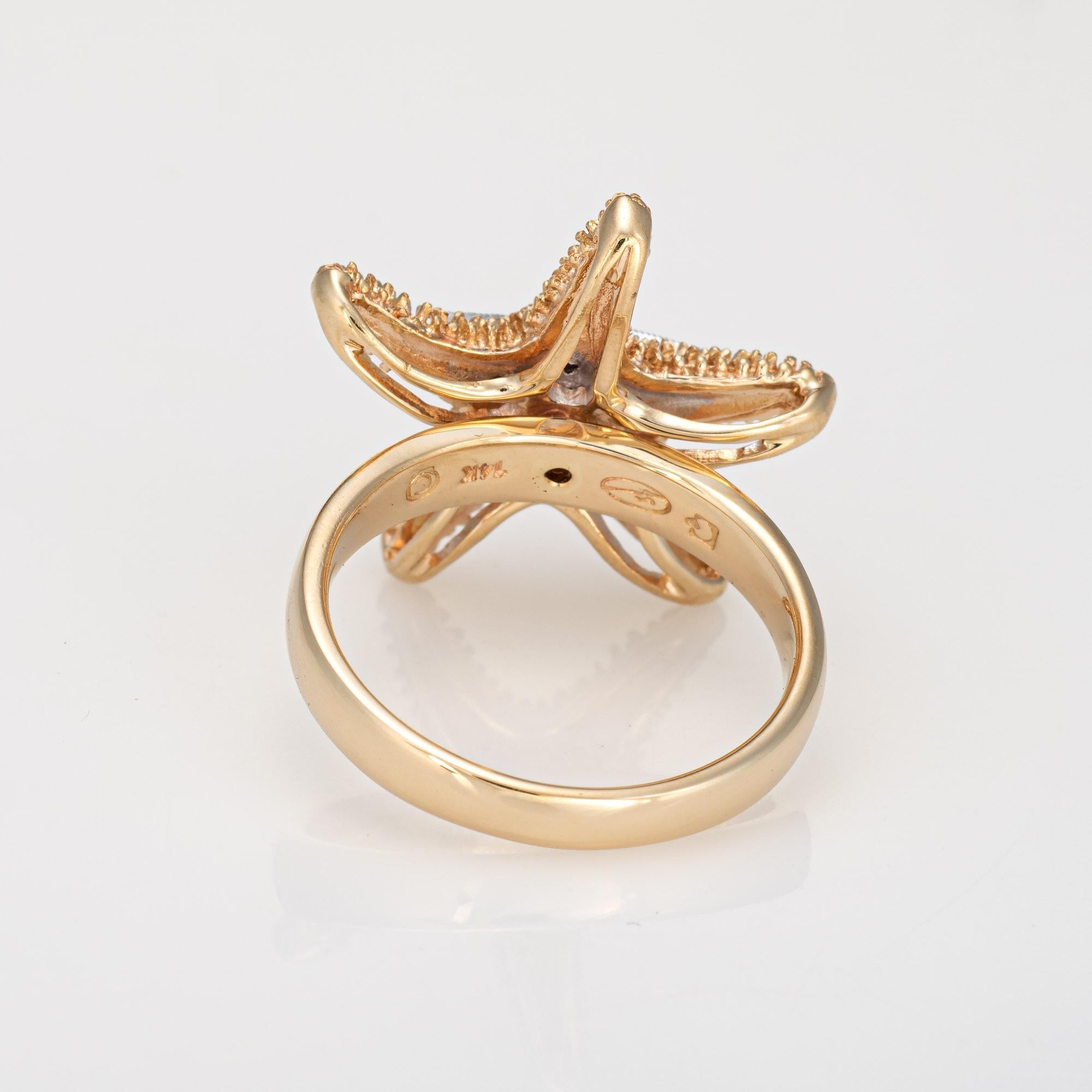 Diamond Starfish Ring Vintage 14k Yellow Gold Sz 7.5 Ocean Marine Jewelry In Good Condition In Torrance, CA