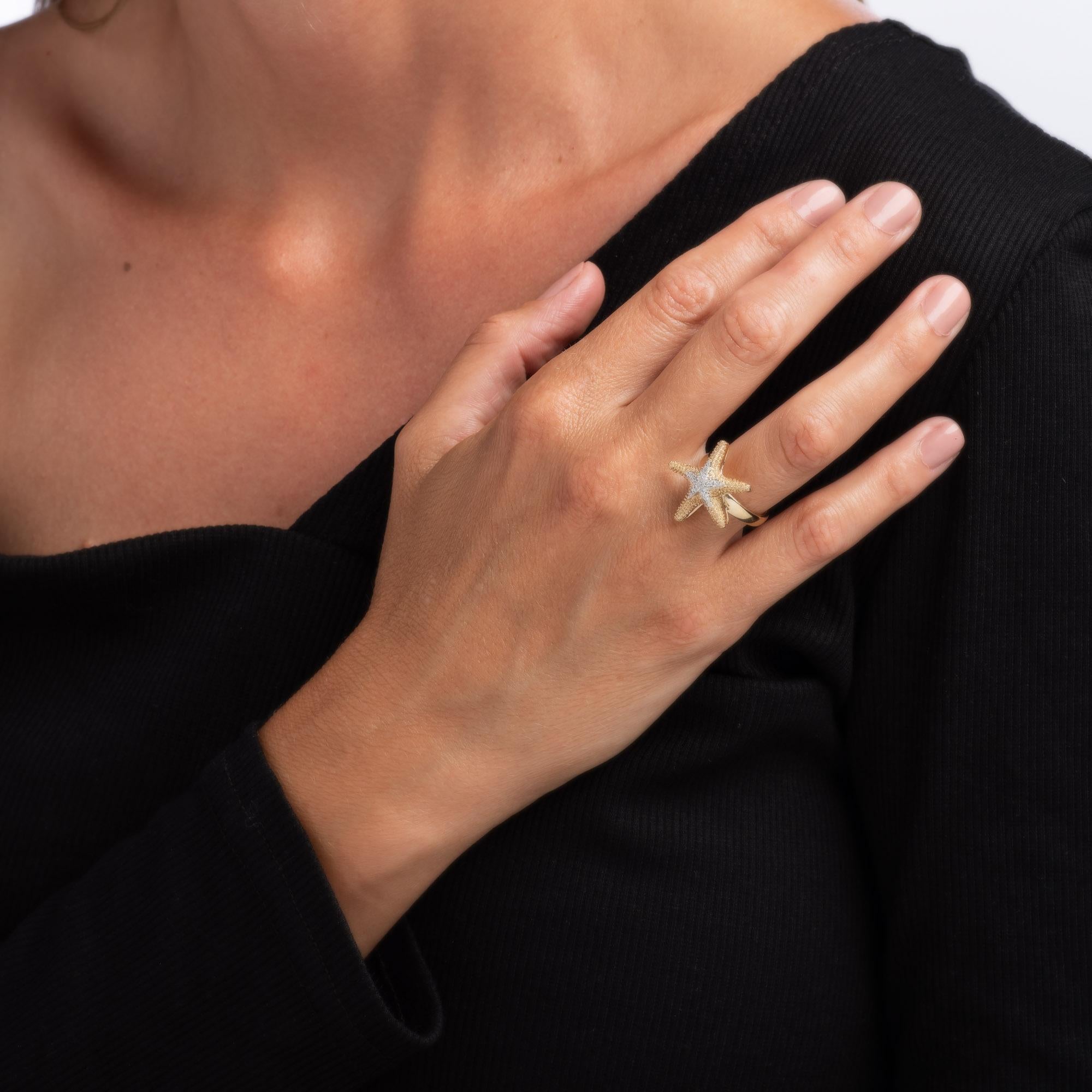 Women's Diamond Starfish Ring Vintage 14k Yellow Gold Sz 7.5 Ocean Marine Jewelry