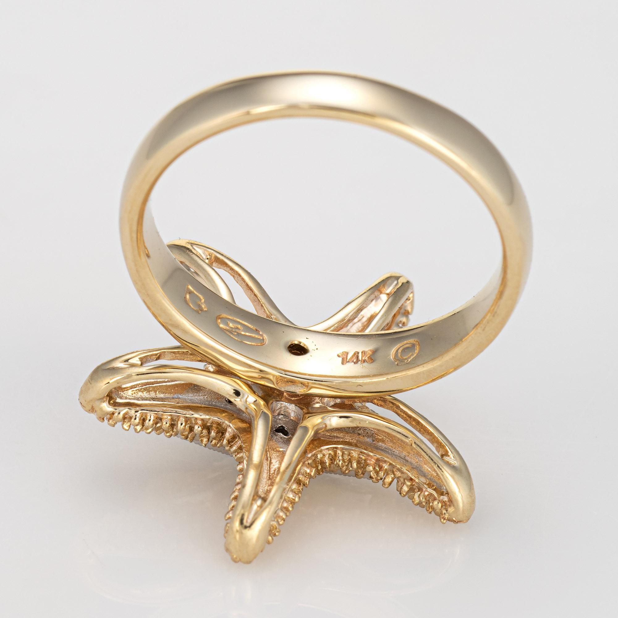 Diamond Starfish Ring Vintage 14k Yellow Gold Sz 7.5 Ocean Marine Jewelry 1