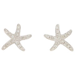 Diamond Starfish Stud Earrings Set in 18 Karat White Gold