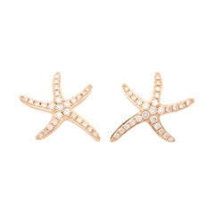 Diamond Starfish Stud Earrings Set in 18k Rose Gold, Larger Version