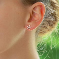 Diamond Starfish Stud Earrings Set in 18k White Gold