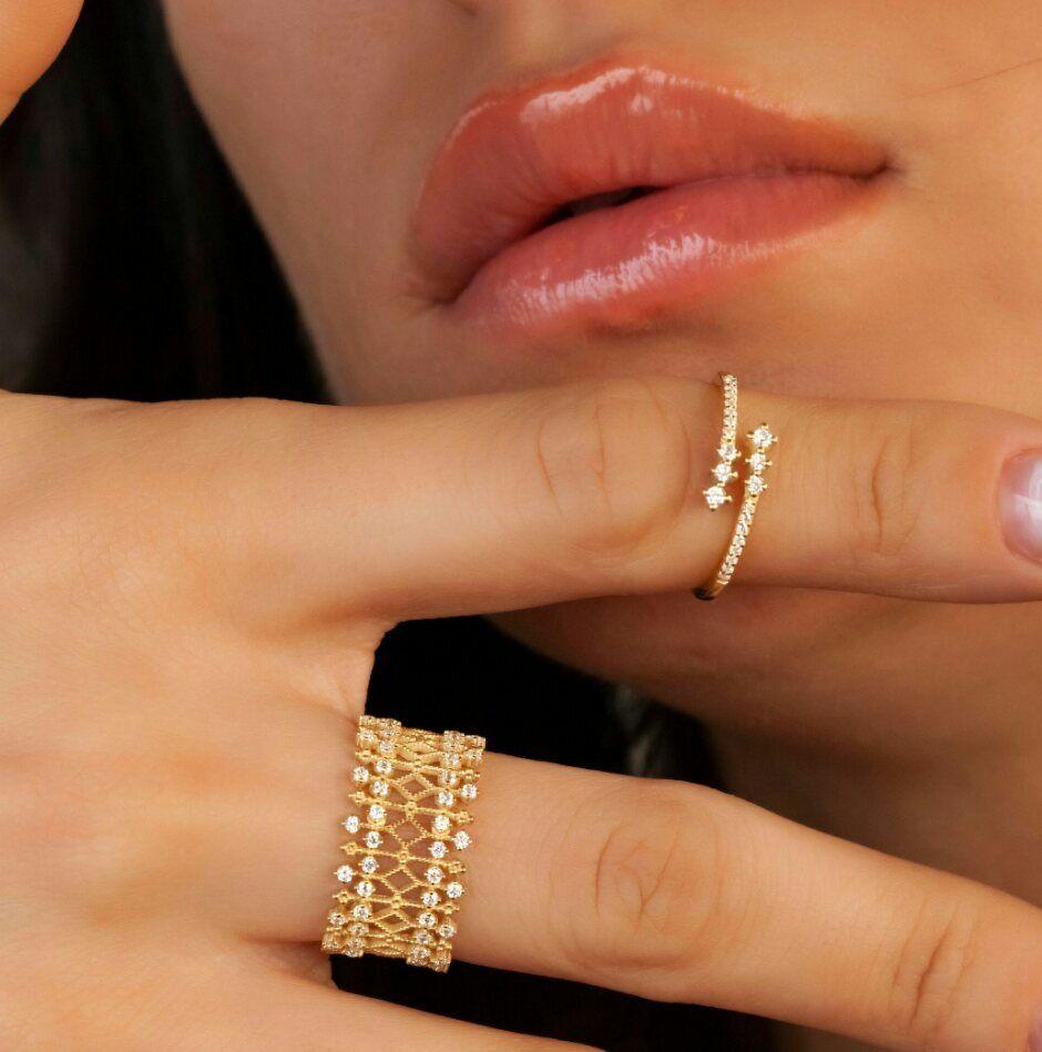 Round Cut Diamond Statement Ring 14K Solid Gold Stacking ring Women ring Gift For Birthday For Sale