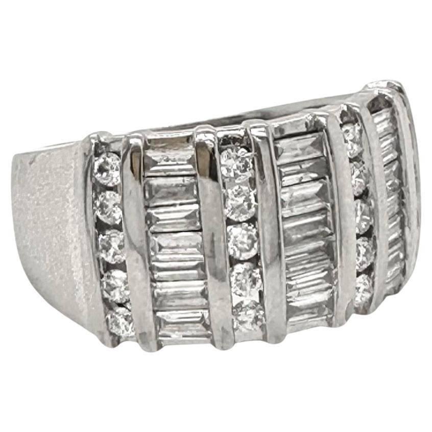 Diamond Statement Ring TCW 0.93 in 10k White Gold For Sale