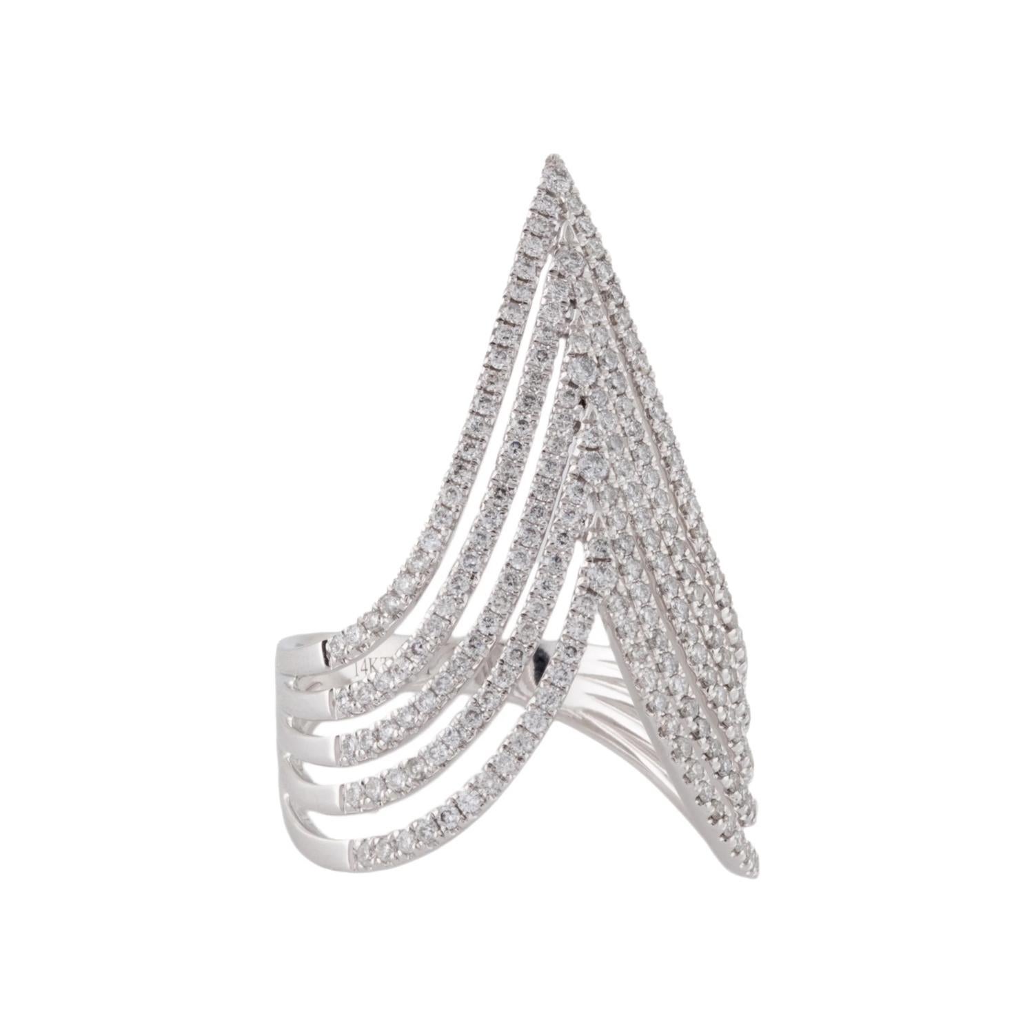 Diamond Statement 'V' Cocktail Ring 0.70 Carats in 14K White Gold