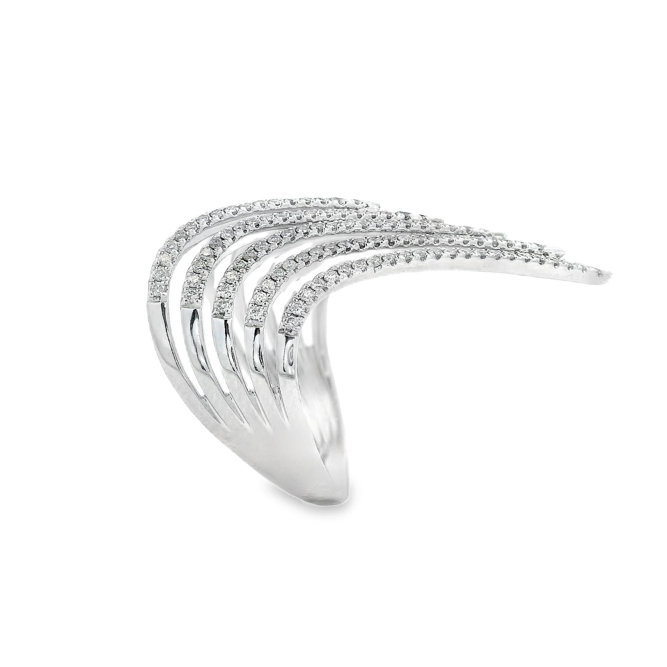 Diamond Statement 'V' Cocktail Ring 0.70 Carats in 14K White Gold Modernista en venta
