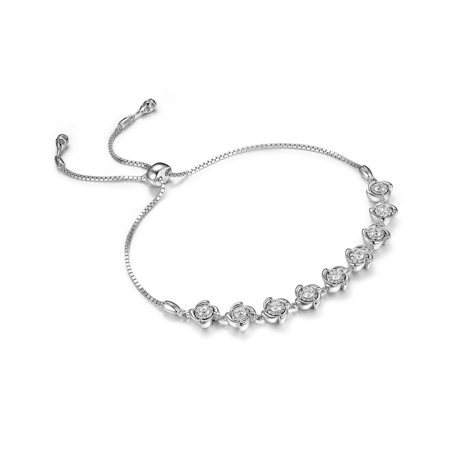 This bracelet feature stations of diamond in 18 karat white gold. 0.46 carat of the round diamond. At the end of the bracelet there's an extension hoop. 

Length 8.5 inch
18 Karat White Gold 
Diamond 0.46 carat