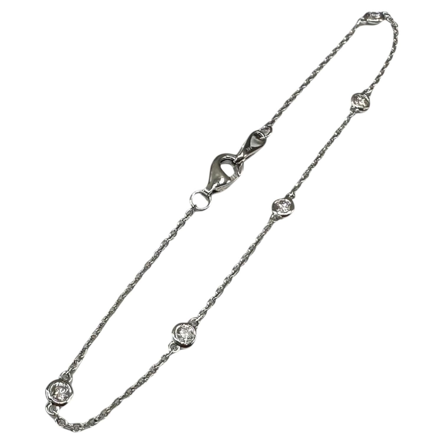 Diamond Station Bracelet in 14kt White Gold – 0.22ctw, 7in, New