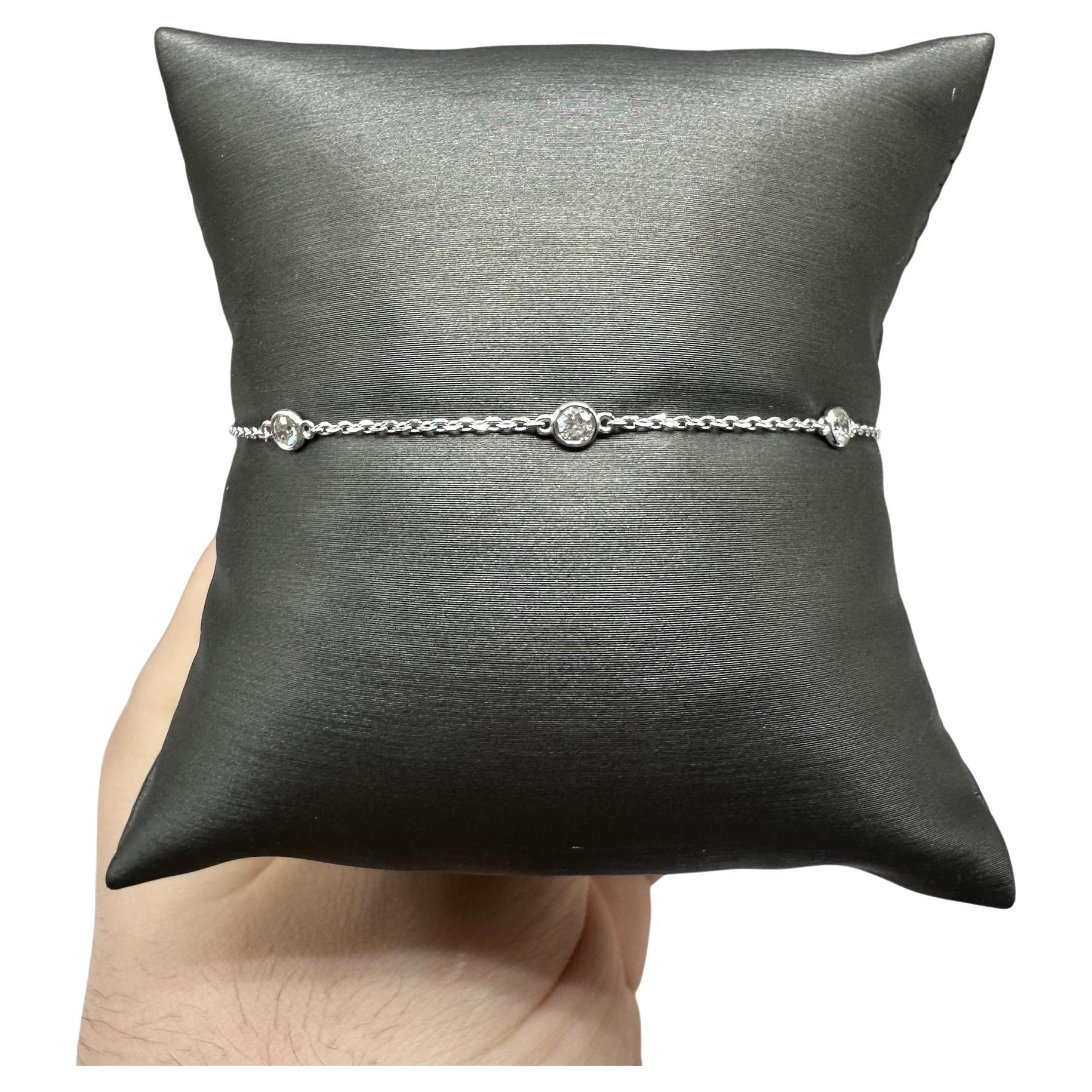 Diamond Station Bracelet in 14kt White Gold – 0.33ctw, 7in, New