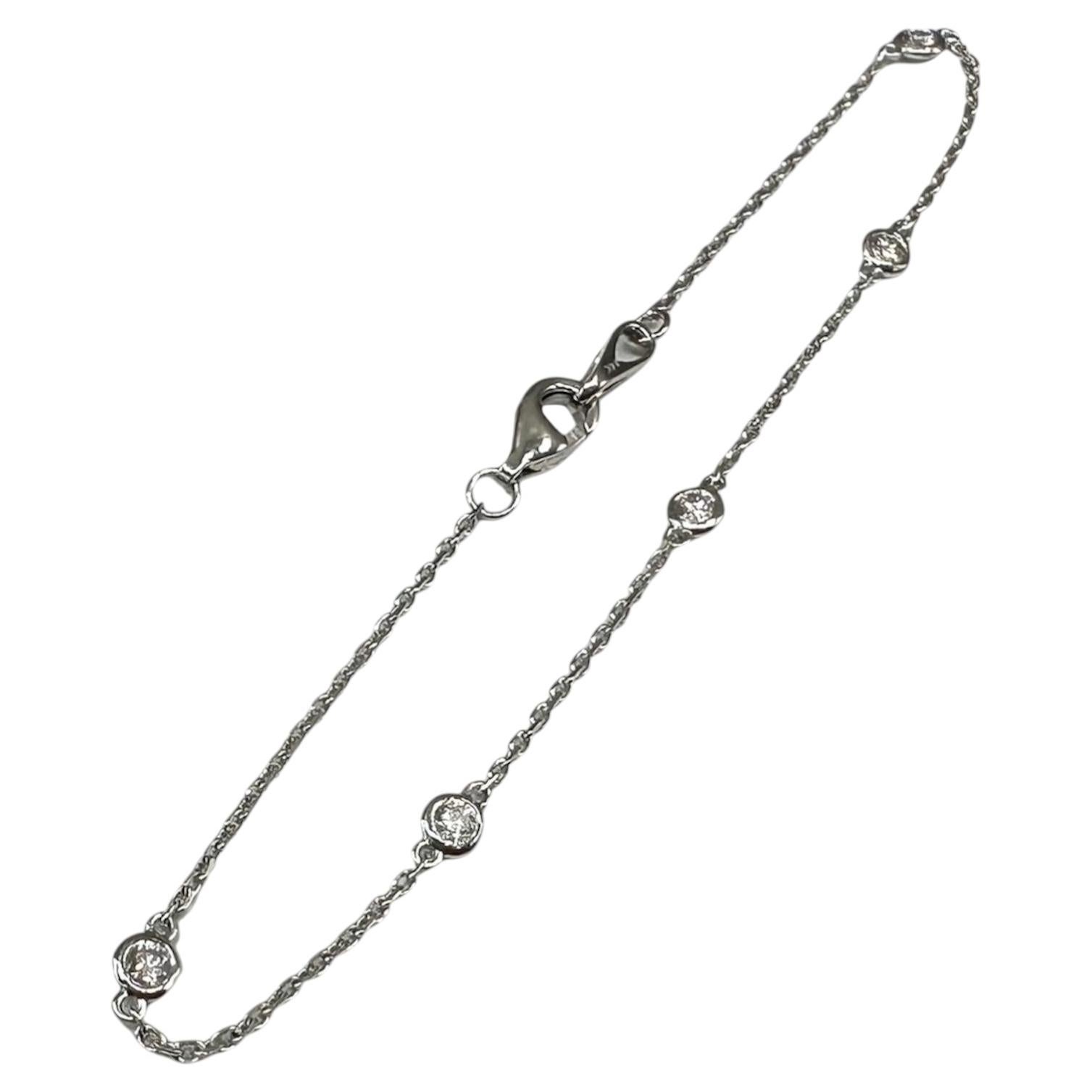 Pulsera Estación de Diamantes en Oro Blanco de 14kt - 0.33ctw, 7in, Nuevo