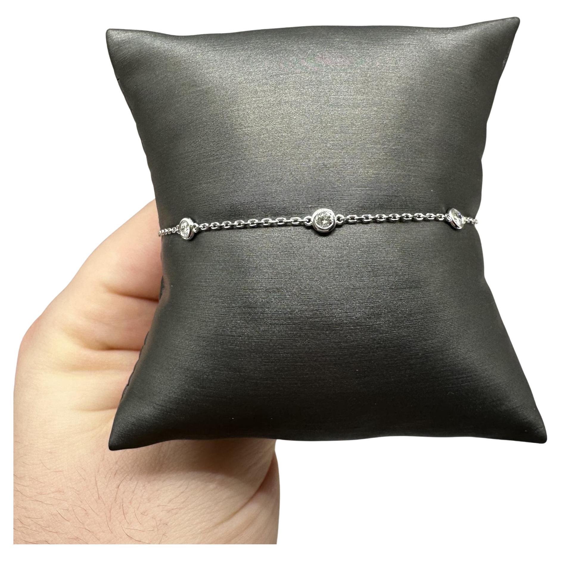 Diamond Station Bracelet in 14kt White Gold – 0.41ctw, 7in, New