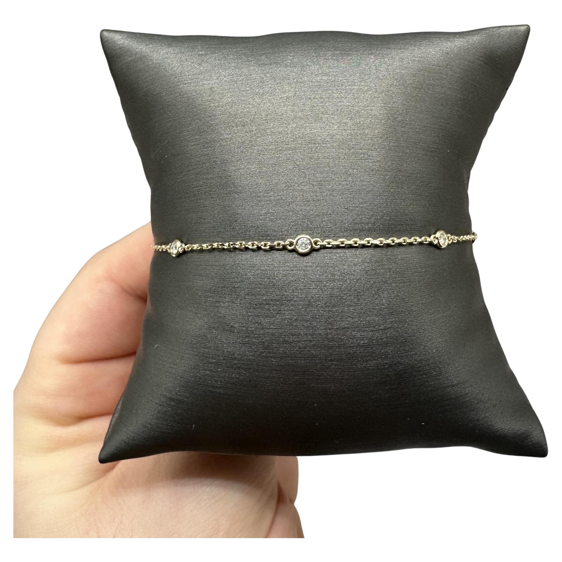 Diamond Station Bracelet in 14kt Yellow Gold – 0.15ctw, 7in, New