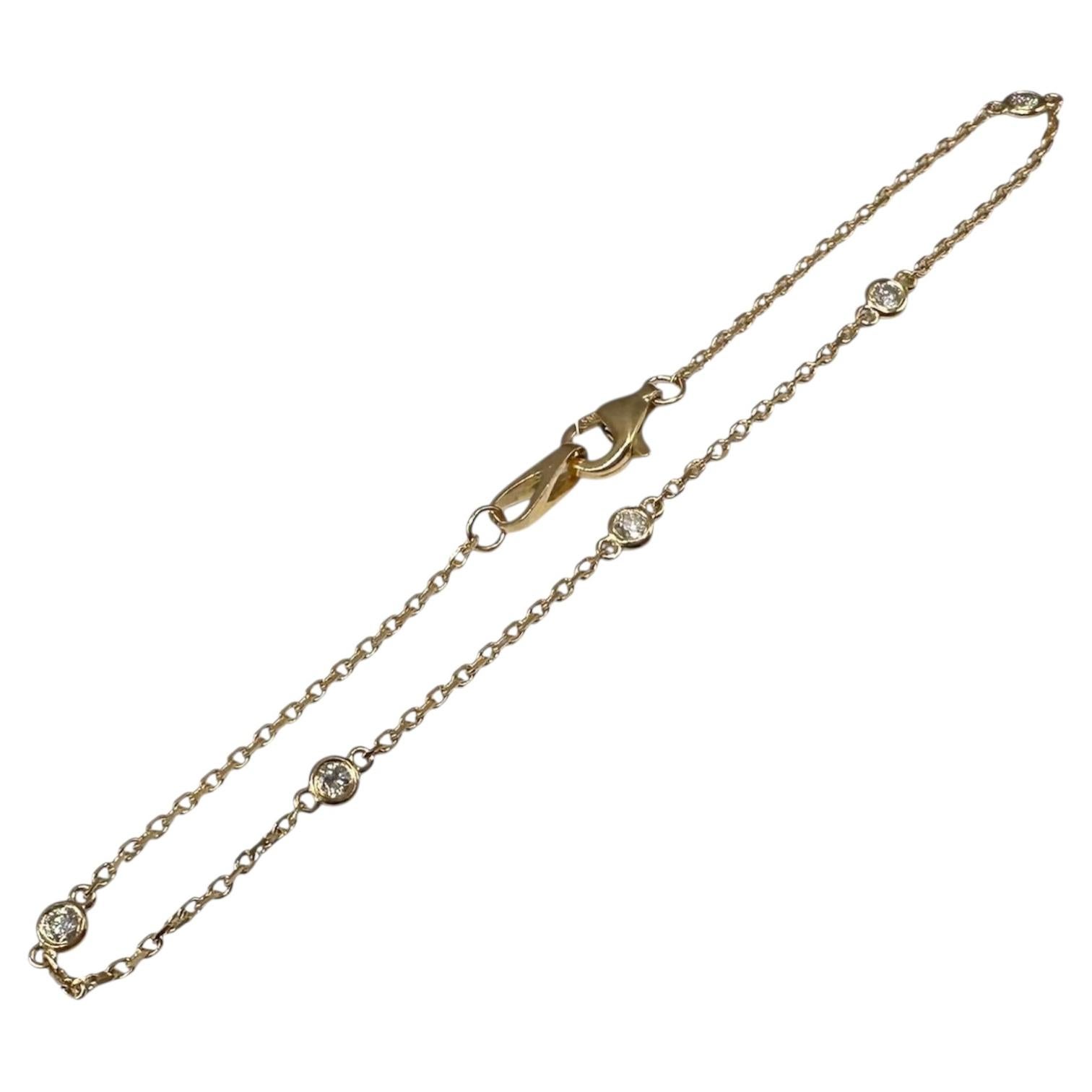 Diamond Station Bracelet in 14kt Yellow Gold – 0.22ctw, 7in, New