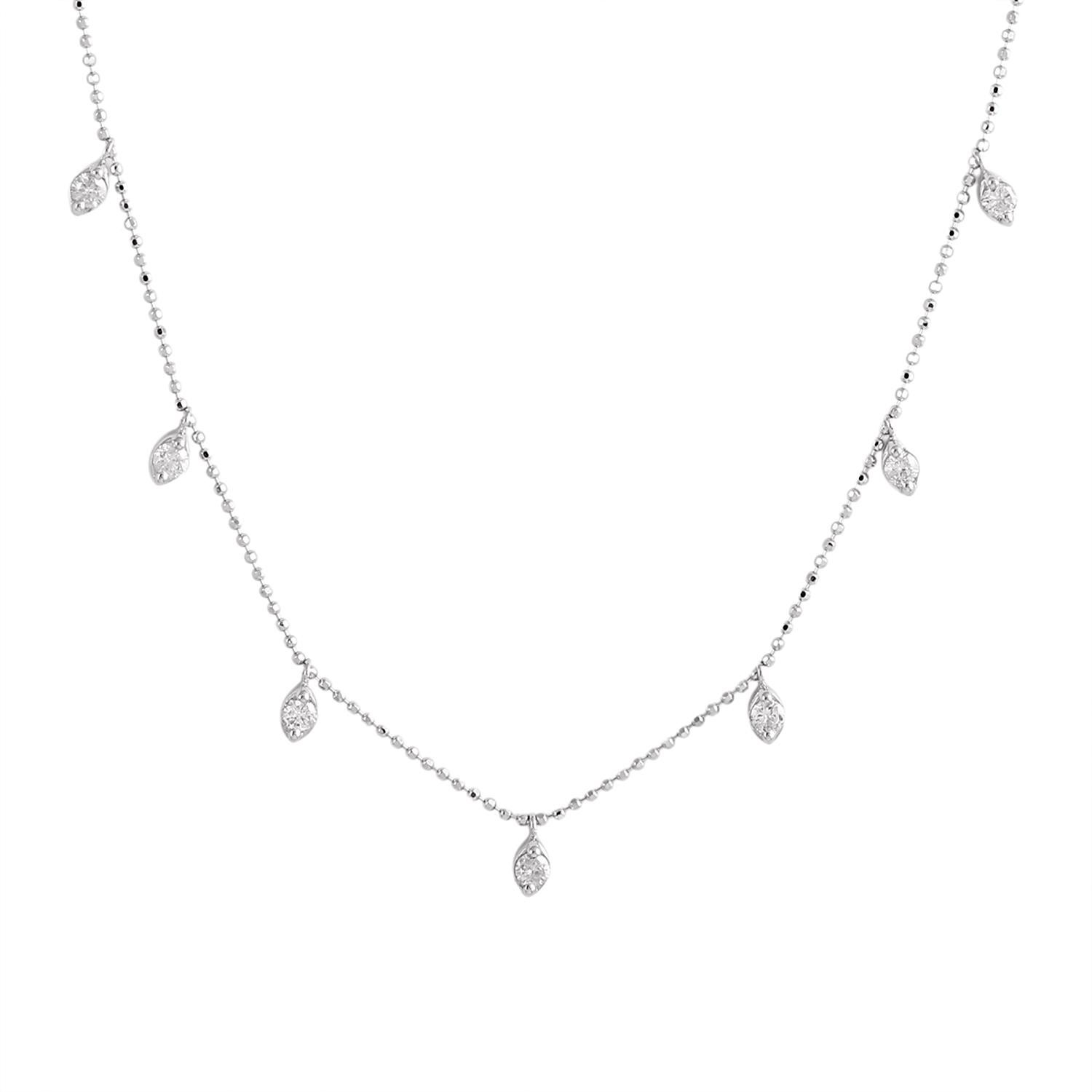 Taglio misto Diamond Station Chain Necklace Made In 18k White Gold in vendita