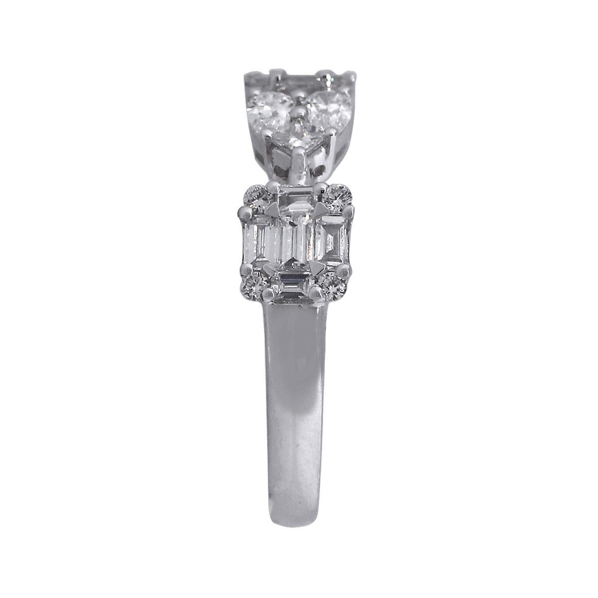 Material: 18k White Gold
Diamond Details: approx. 0.36ctw of Pear shape diamonds. Diamonds are G/H in color and VS in clarity
                             approx. 0.53ctw of Baguette cut diamonds. Diamonds are G/H in color and VS in clarity
        