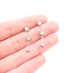 Diamond Station Drop Earrings in 18k White Gold