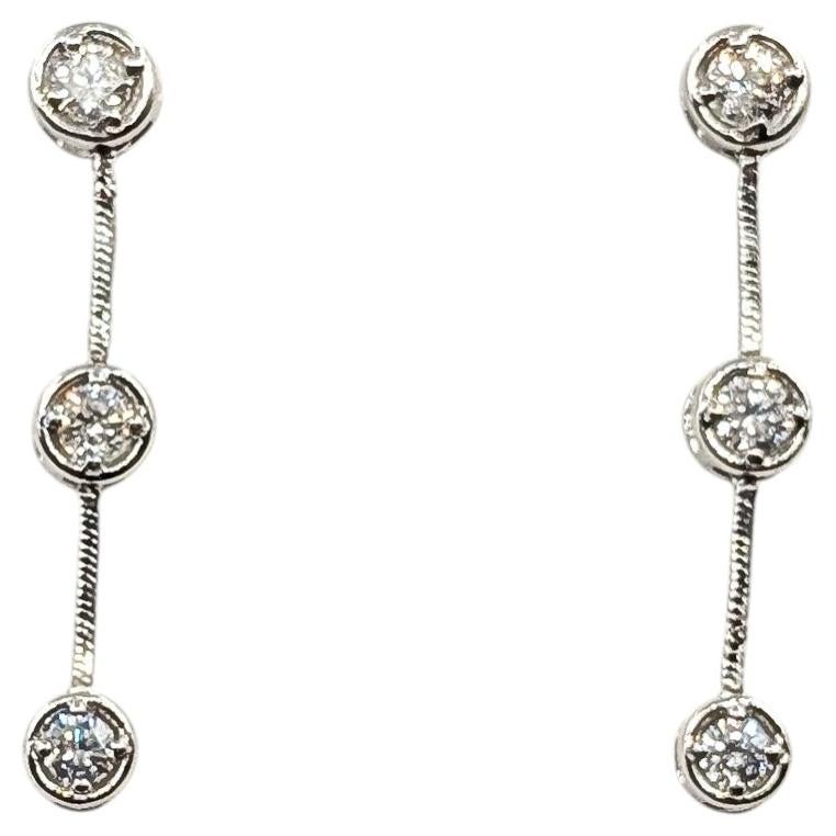 Diamond Station Drop Earrings in 18k White Gold For Sale