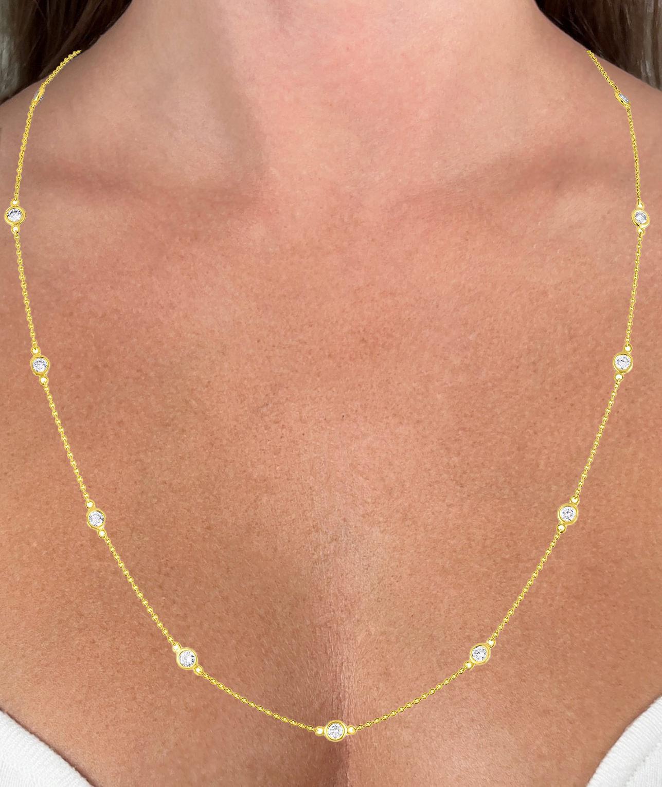 Contemporary Diamond Station Necklace 1.10 Carats 14K Yellow Gold For Sale