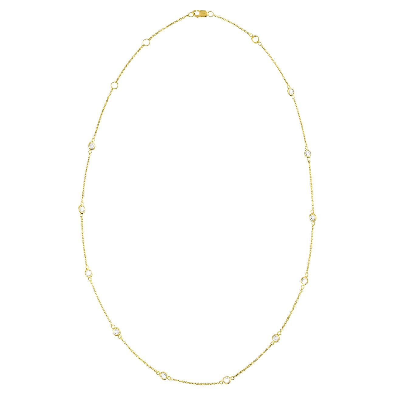 Diamant-Halskette Station 1,10 Karat 14K Gelbgold im Angebot