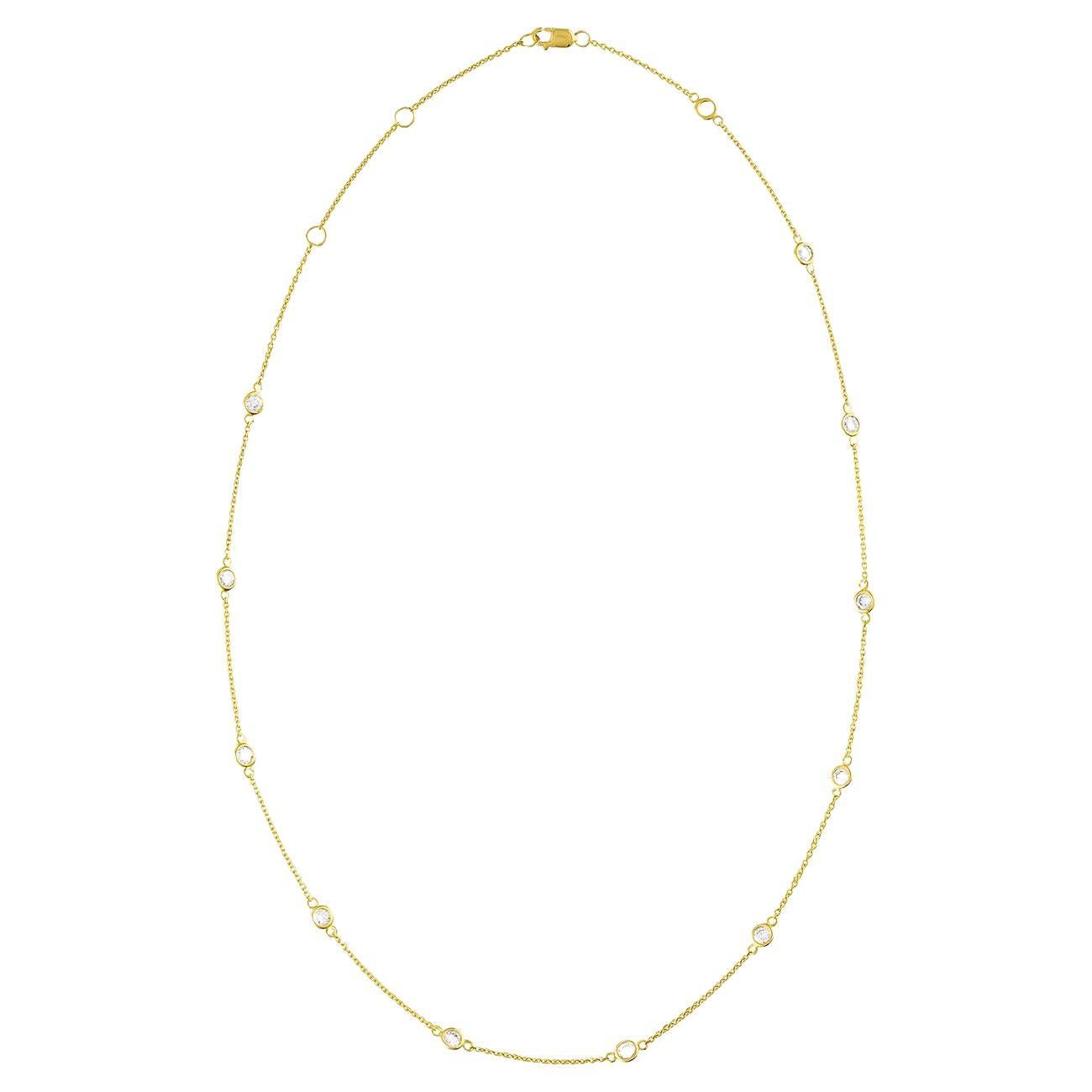Diamond Station Necklace 1.10 Carats 14K Yellow Gold