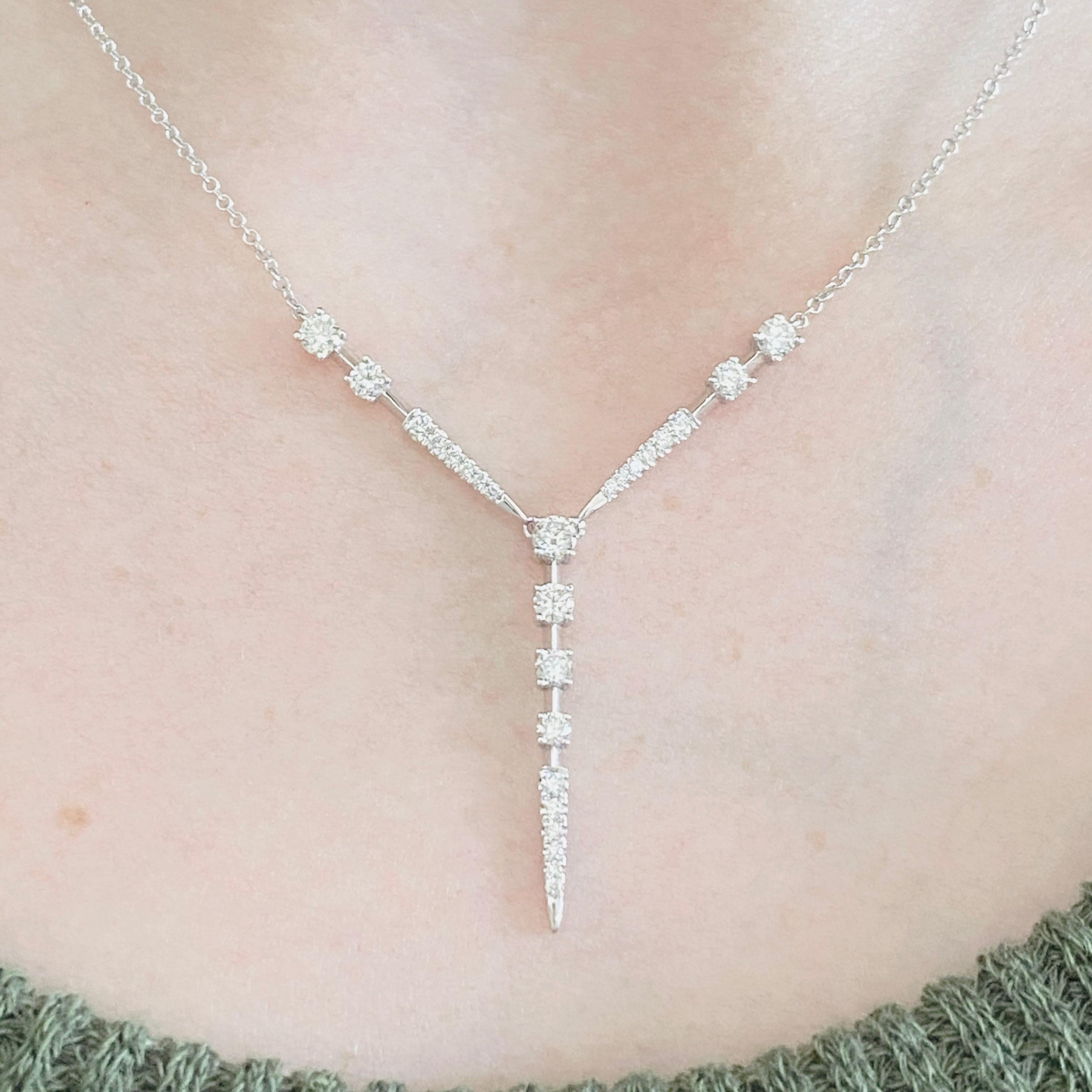 This gorgeous 14k white Y station pendant dripping with diamonds is the perfect mix between classic and trendy! This necklace is very fashionable and can add a touch of style to any outfit, yet it is also classy enough to pair easily with formal