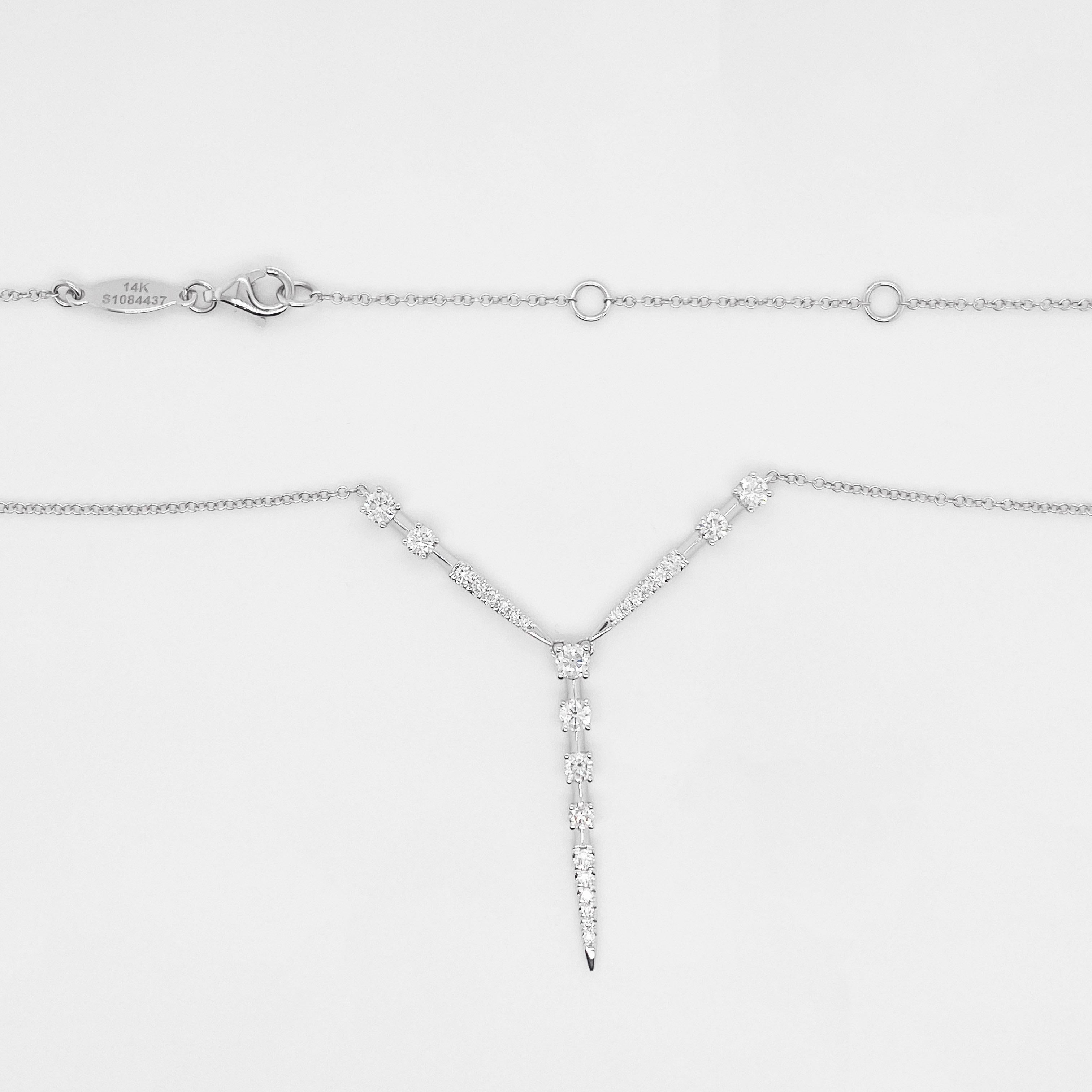 Contemporary Diamond Station Necklace, 14k White Gold, Y Station Necklace, Fashion, #Neckmess For Sale