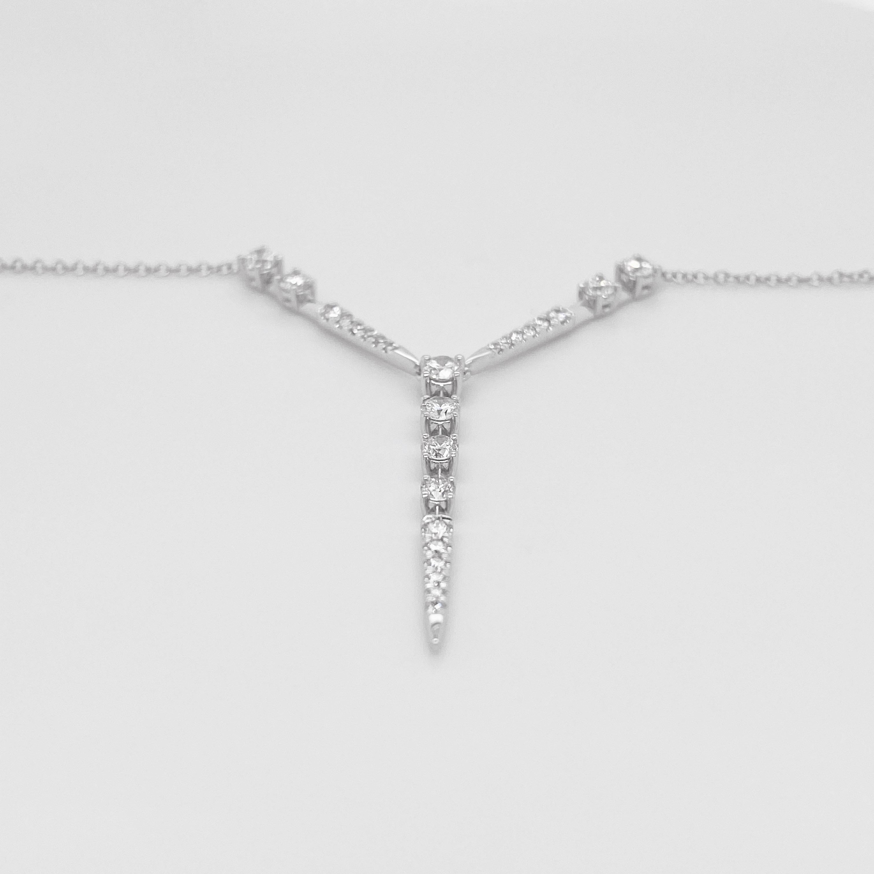 Round Cut Diamond Station Necklace, 14k White Gold, Y Station Necklace, Fashion, #Neckmess For Sale