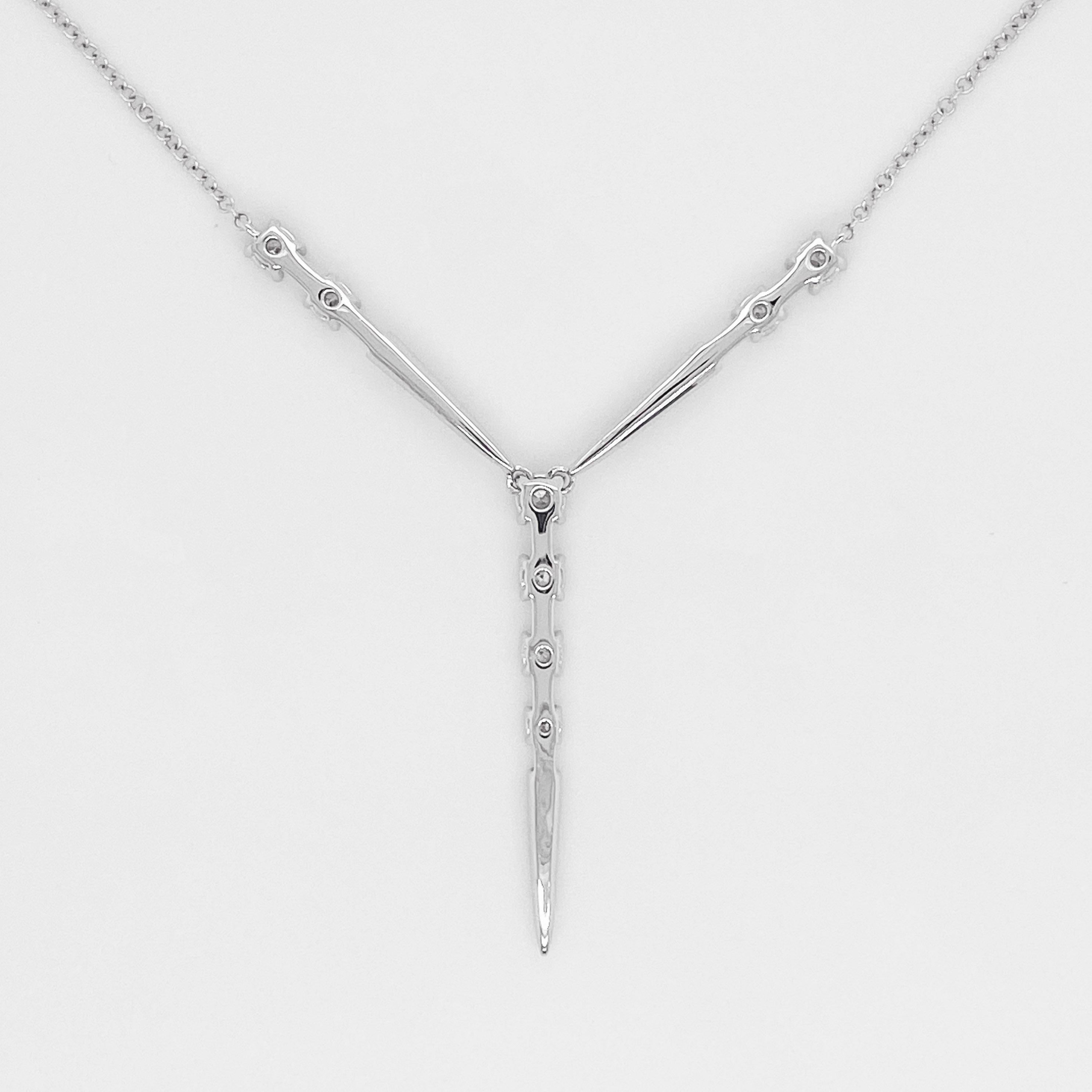Diamond Station Necklace, 14k White Gold, Y Station Necklace, Fashion, #Neckmess In New Condition For Sale In Austin, TX