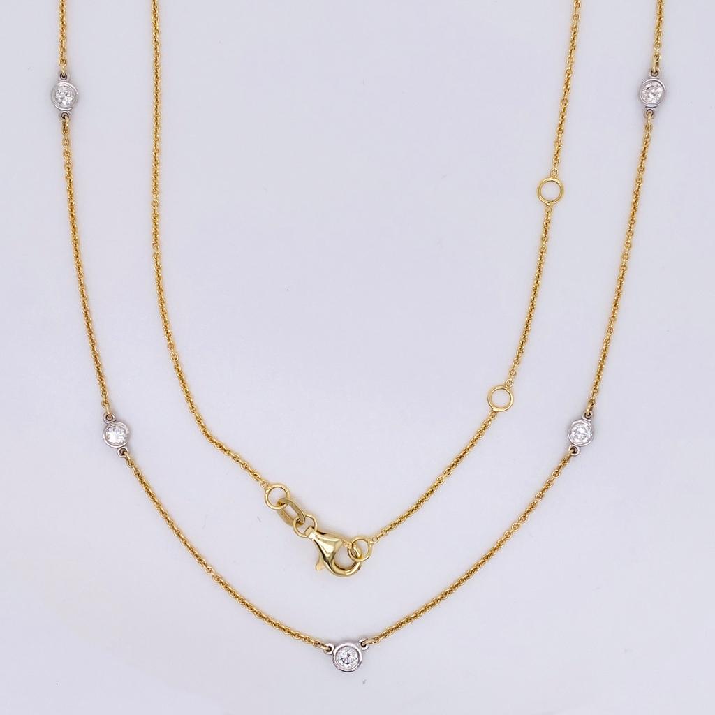 Women's Diamond Station Necklace 5 Diamonds .40 Carats Two-Tone 14K Gold For Sale