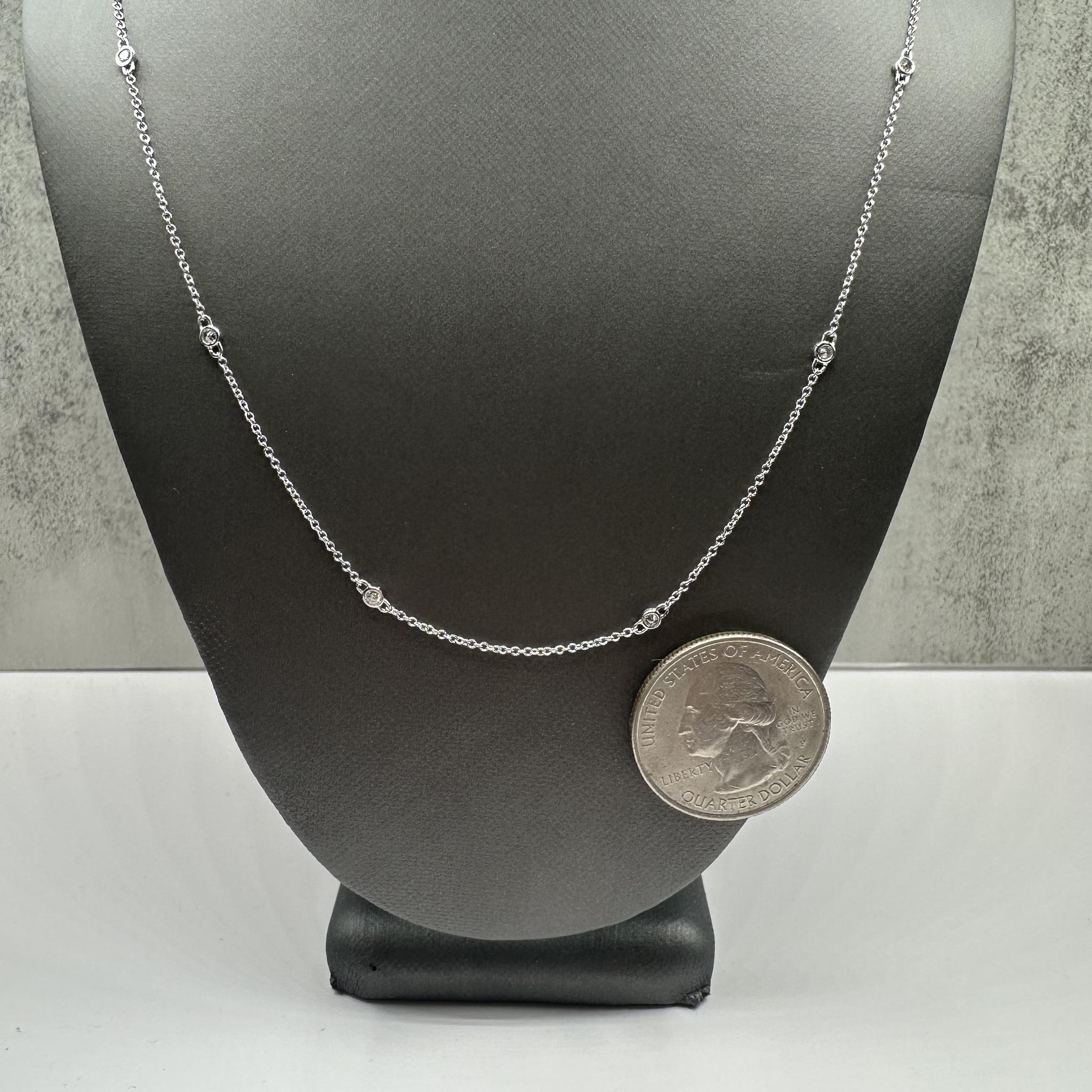 Collier à stations de diamants en or blanc 14kt - 0.25ctw, 10 stations, ajustable Neuf - En vente à West Hempstead, NY