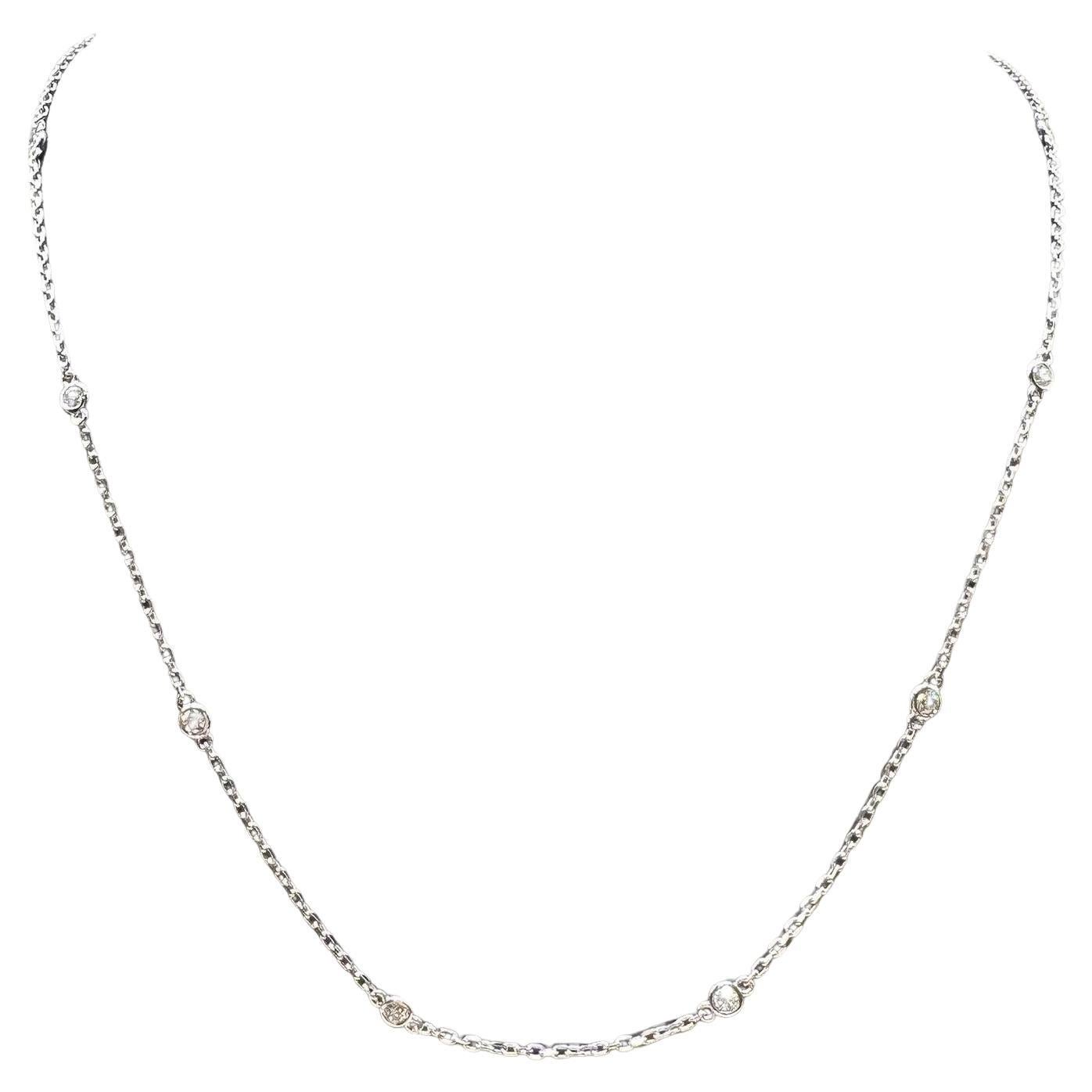 Diamond Station Necklace in 14kt White Gold – 0.32ctw, 17.5in, New en venta