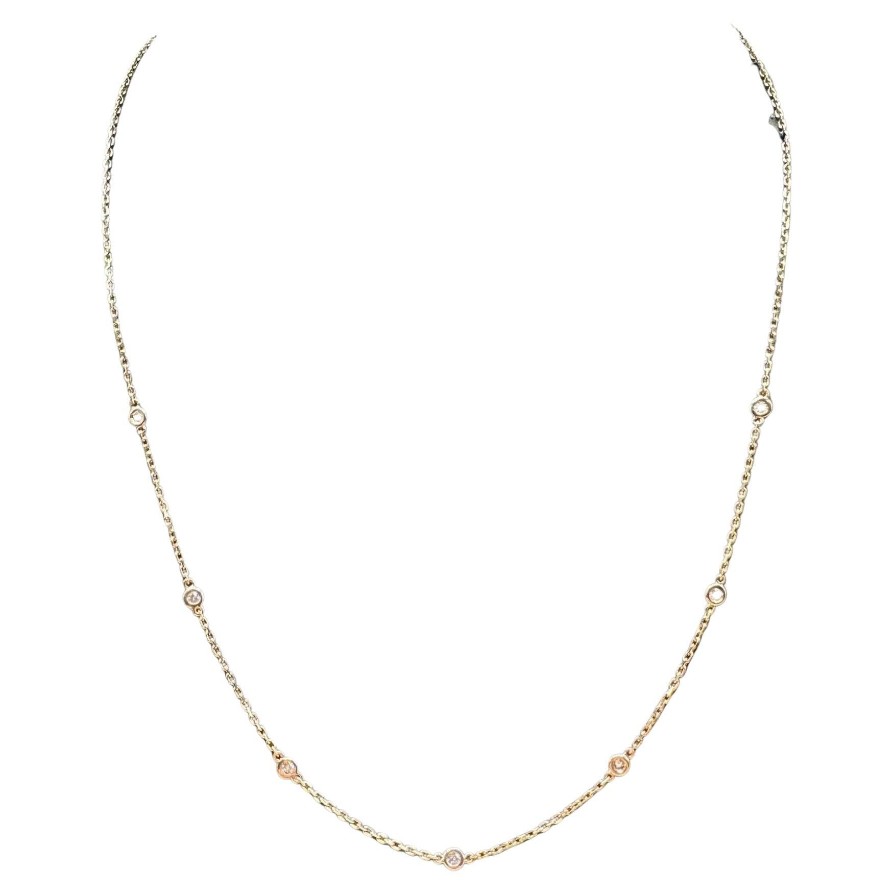 Diamond Station Necklace in 18kt Yellow Gold - 0.21ctw GH SI, Adjustable 16-18"