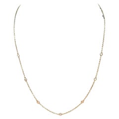 Diamond Station Necklace in 18kt Yellow Gold - 0.21ctw GH SI, Adjustable 16-18"