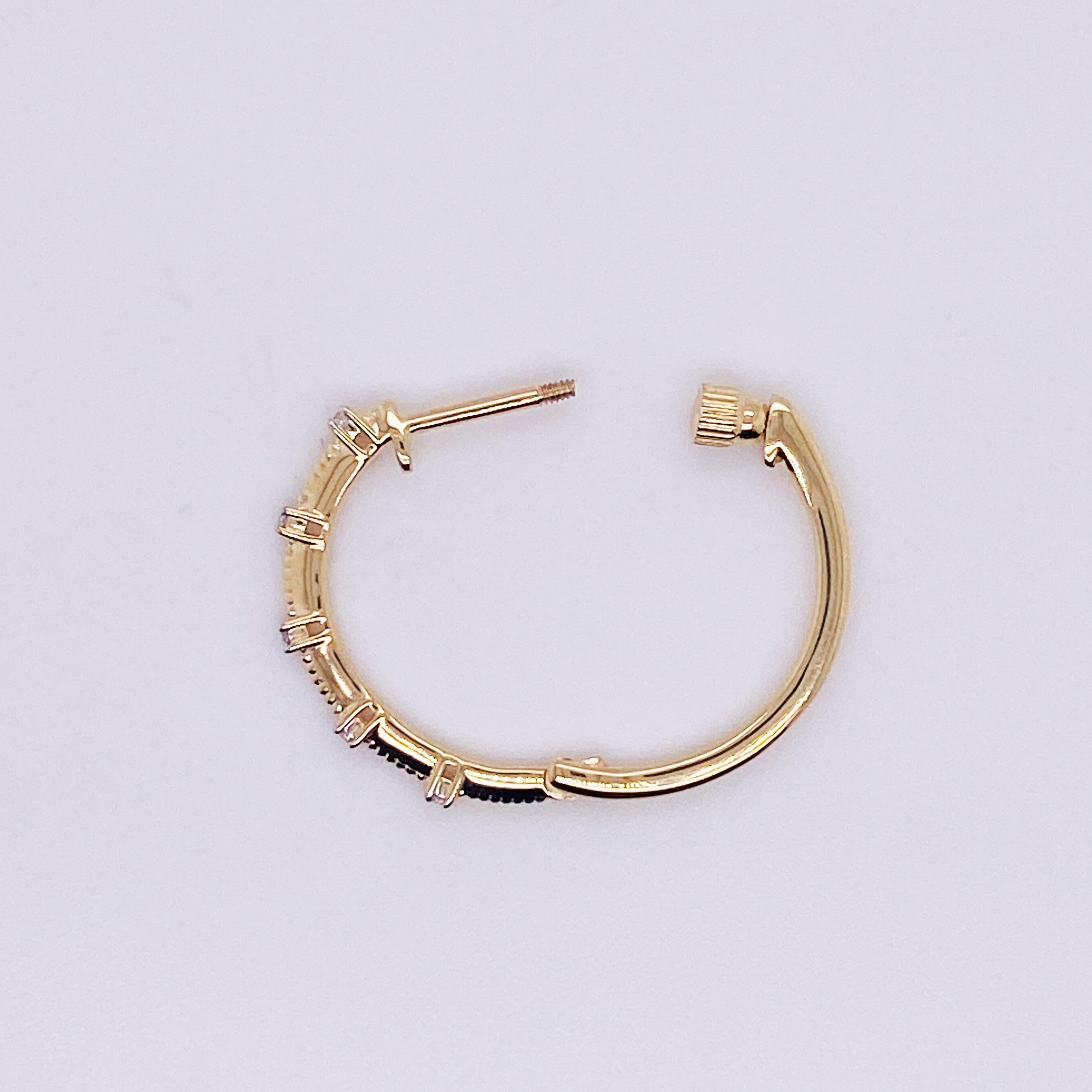 Diamond Station Threaded Hoop Earrings in 14k Yellow / White Gold, EG13761 LV For Sale 1