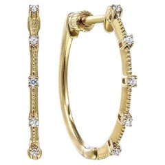 Diamond Station Threaded Hoop Earrings in 14k Yellow / White Gold, EG13761 LV