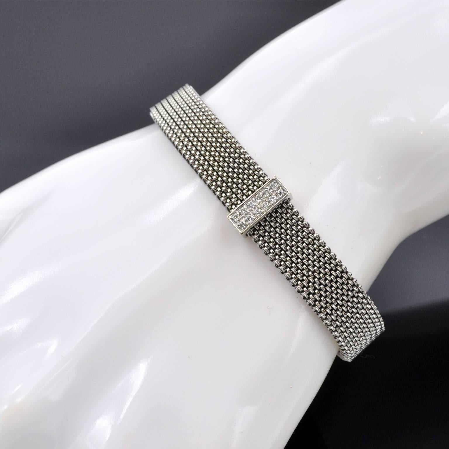 Contemporary Diamond Steel and White Gold Cuff Bracelet