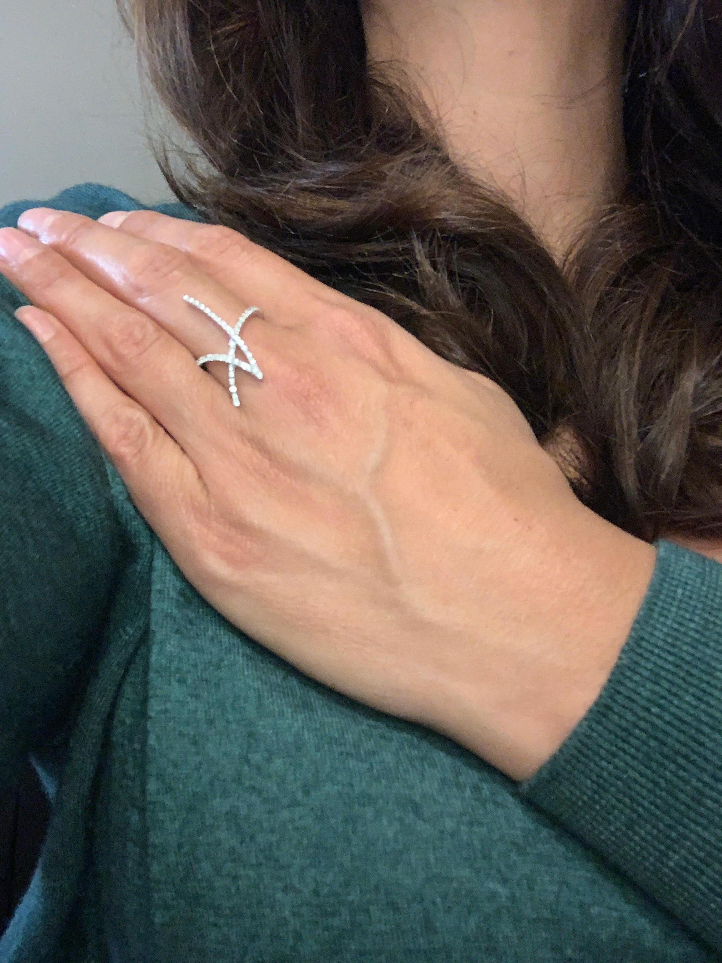 Artisan 0.35 Carat Diamond set in 18Kt White Gold Stefan Hafner Art Nouveau Style Ring For Sale