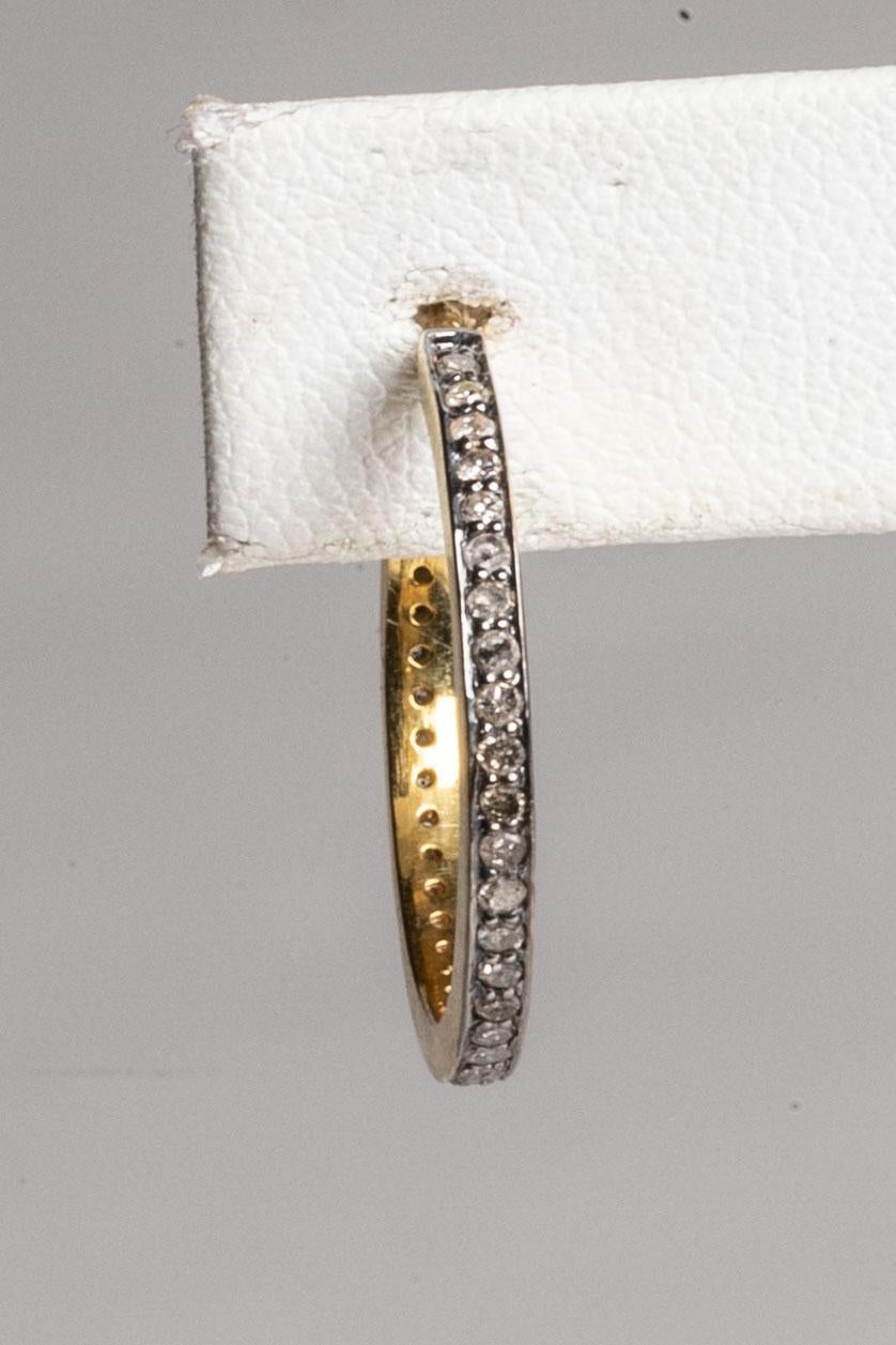 Round Cut Diamond, Sterling and 18K Gold Hoops