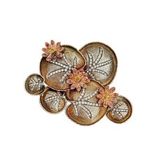 Diamond Sterling Silver 18k Rose Gold MOONLIGHT LOTUS Brooch John Landrum Bryant