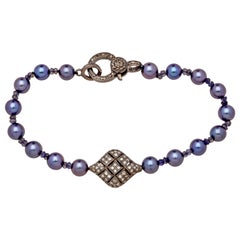 Diamond Sterling Silver Puff Charm Bracelet w Akoya Pearls