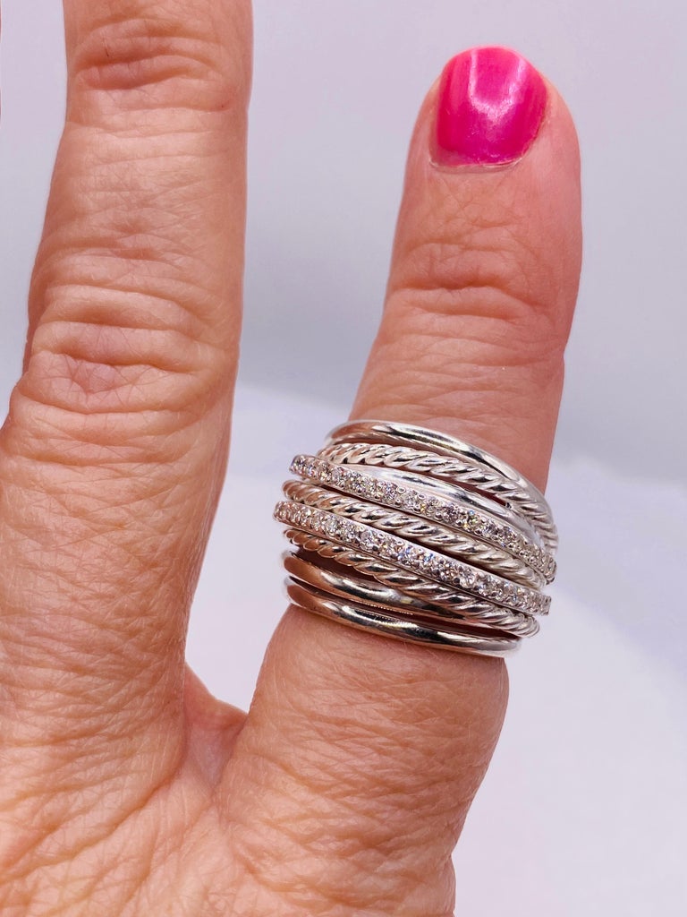 Diamond Sterling Silver Ring For Sale at 1stDibs