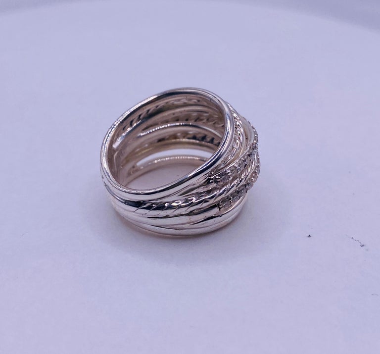 Diamond Sterling Silver Ring For Sale at 1stDibs