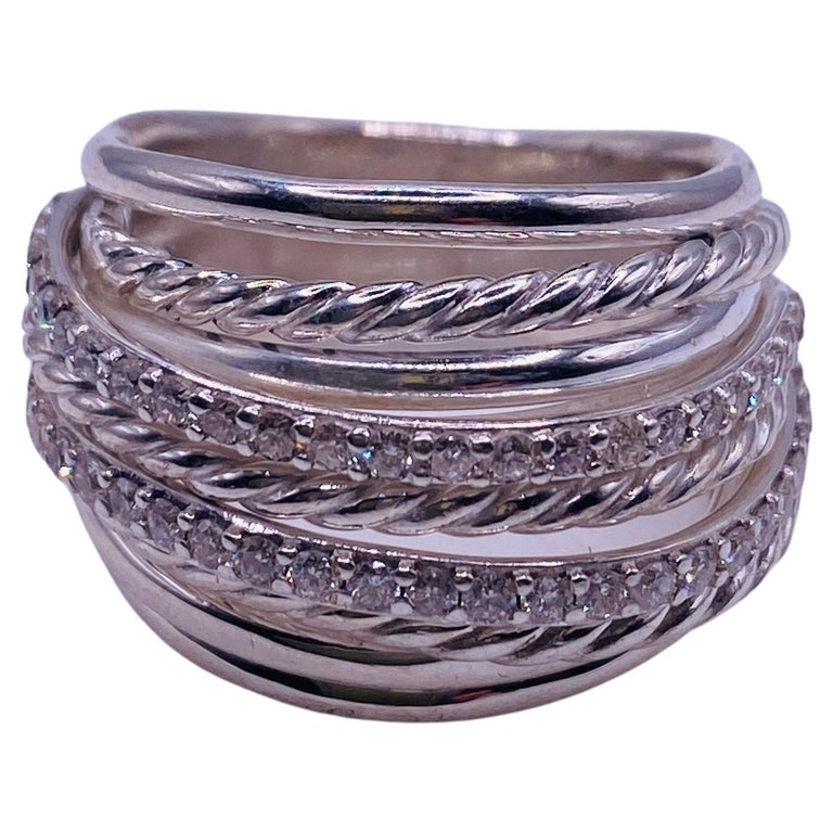 Diamond Sterling Silver Ring For Sale at 1stDibs