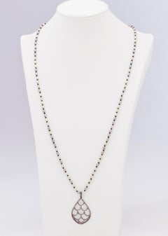 Diamond Sterling Silver Tear Drop Pendant Pearl Necklace