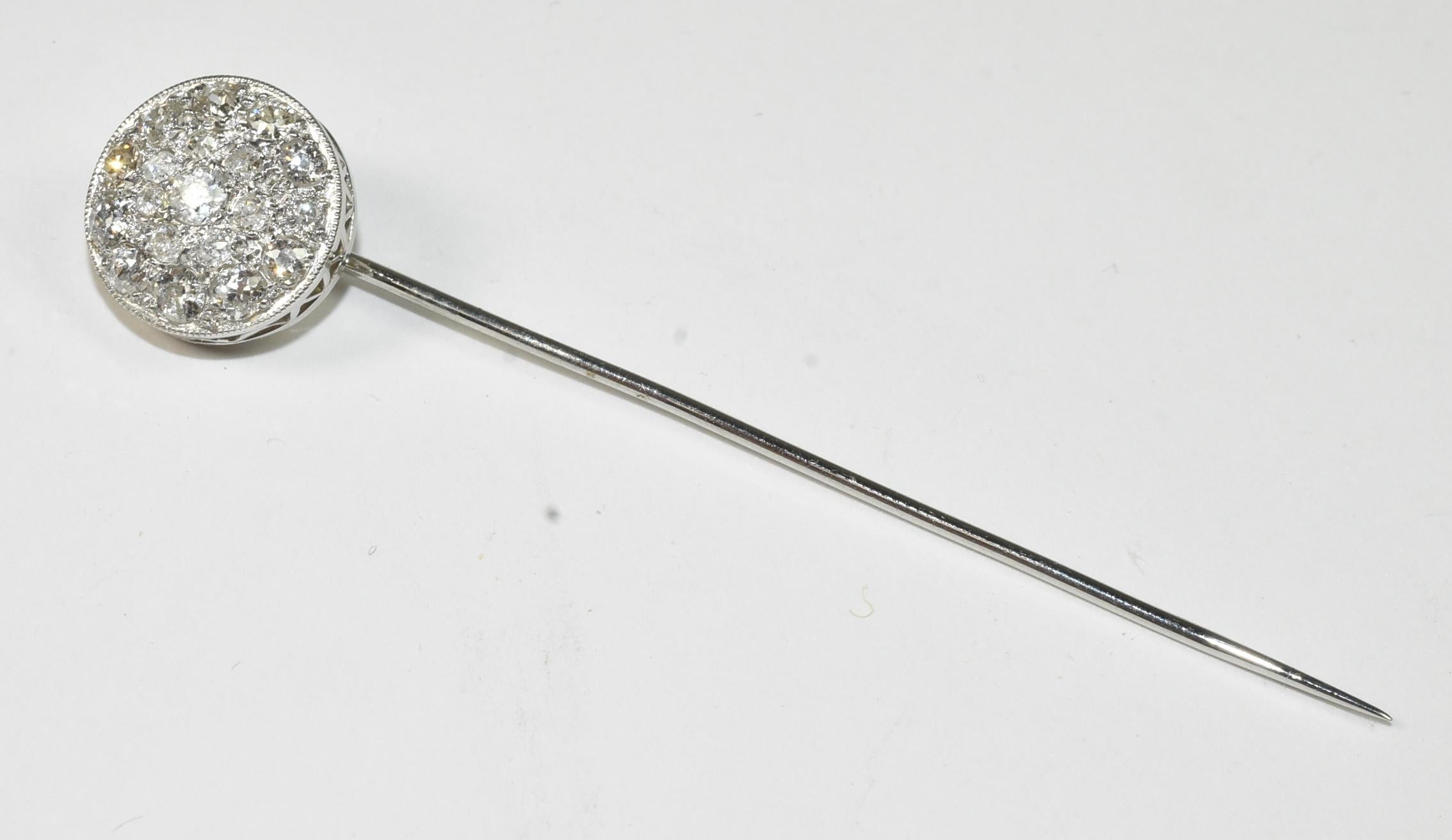 Diamant-Stick Pin, 1 Karat Diamanten im Minenschliff, 18K Weißgold im Zustand „Gut“ im Angebot in Toledo, OH