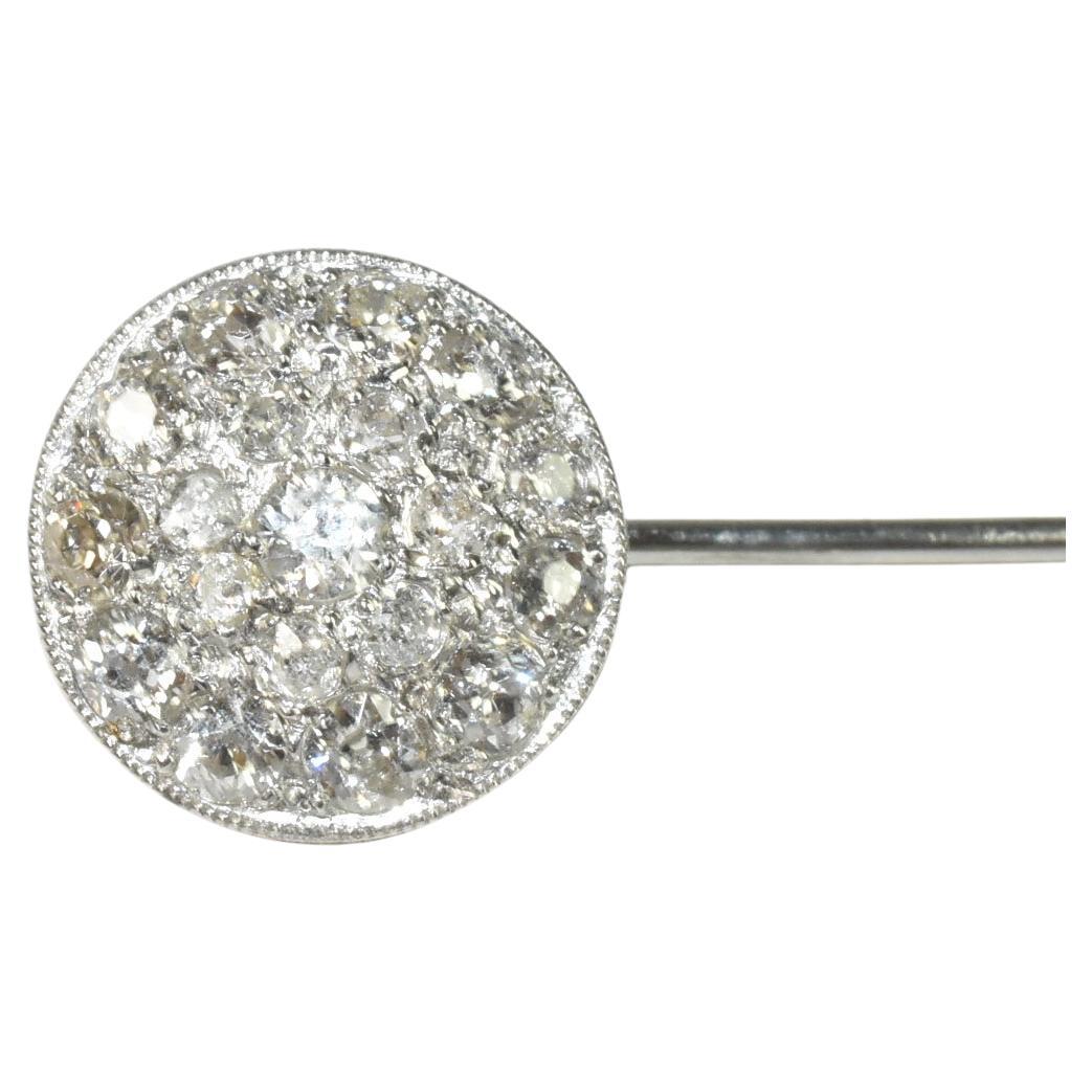 Diamond Stick Pin, 1 Ct Mine Cut Diamonds, 18K White Gold For Sale