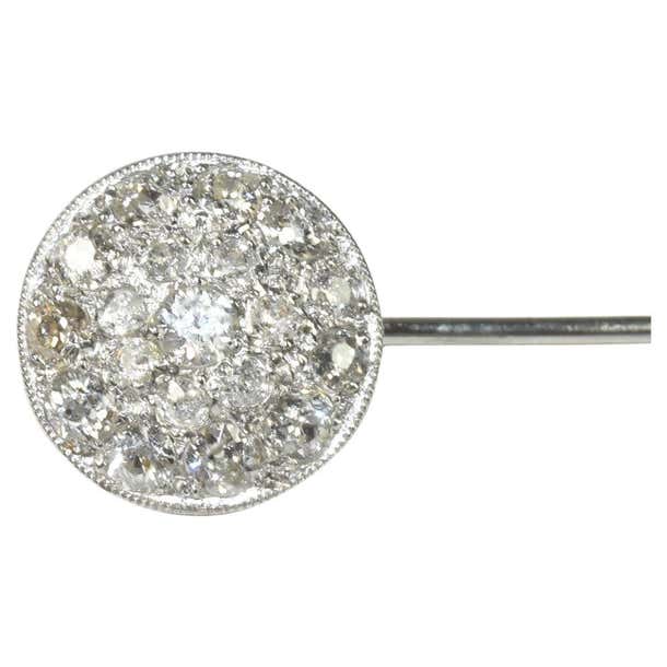 Diamond Stick Pin, 1 Ct Mine Cut Diamonds, 18K White Gold For Sale at ...